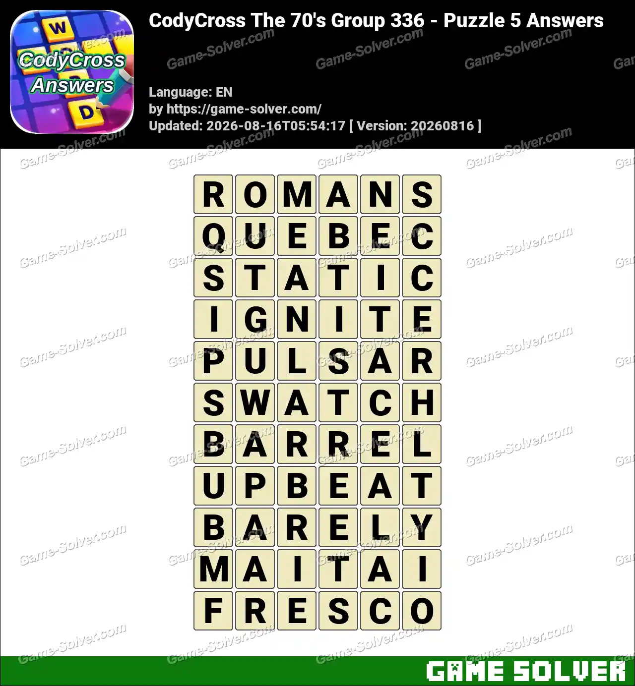 CodyCross The 70’s Group 336 – Puzzle 5 Answers